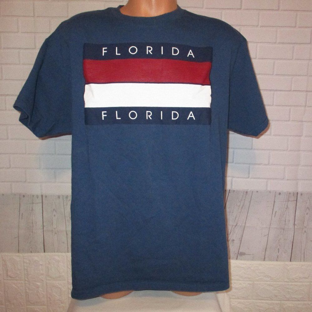 Tommy Hilfiger T Shirt Blue Stripe Flordia Logo Short Sleeve Size XL Cotton